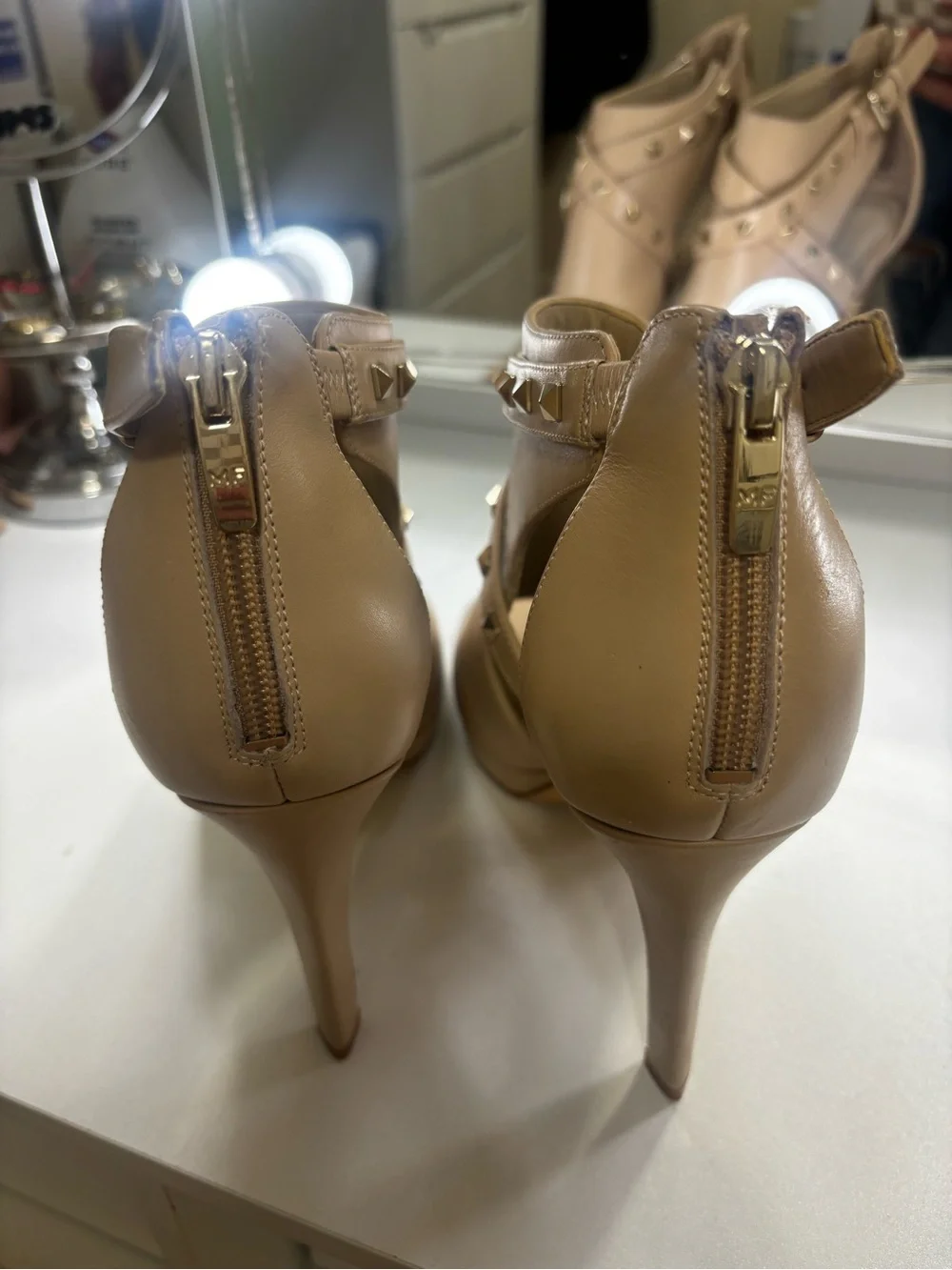 Michael Kors Beige Studded Peep-Toe High Heel Sandals